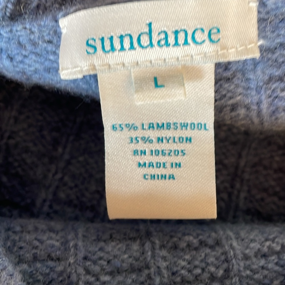 Sundance Chunky Knit Wool Blend Fisherman Oversized Blue Sweater Size Large - Picture 7 of 9